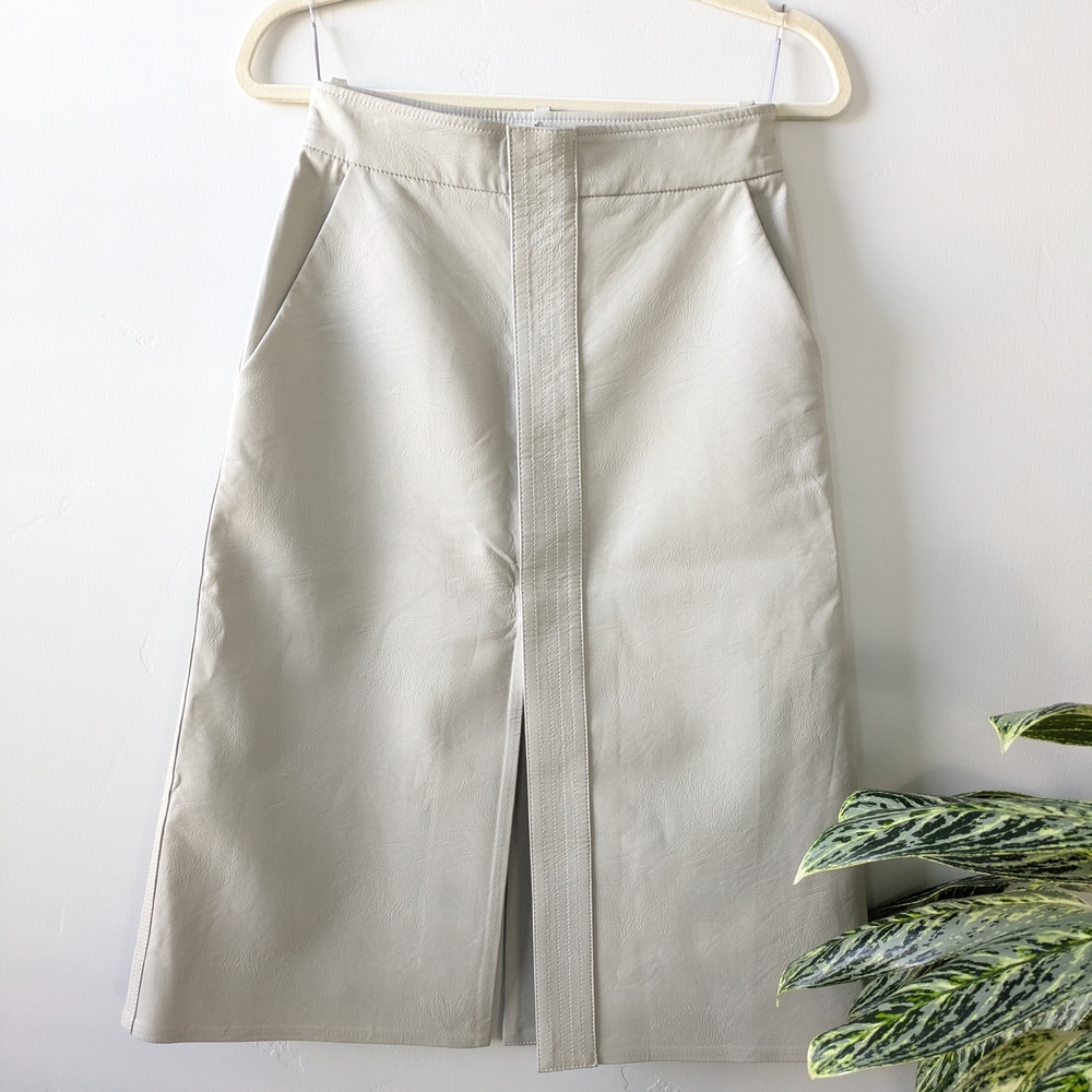 Stella McCartney Light Gray Faux Leather Midi Skirt